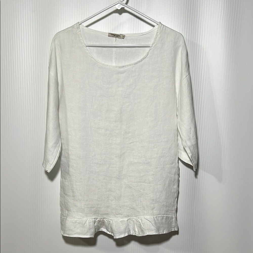 Lungo L'Arno Elegant White Linen Women's 3/4 sleeve Top Sz M